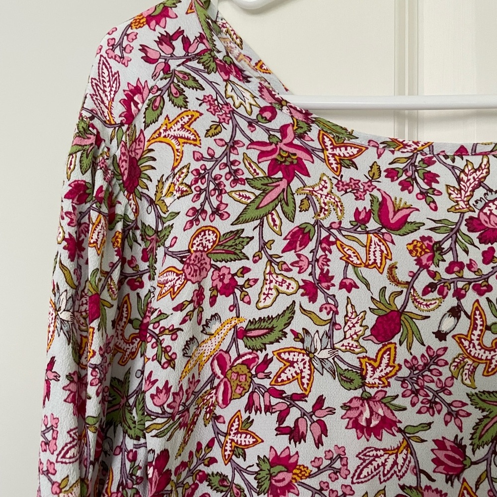 LOFT floral cropped wrap back blouse
